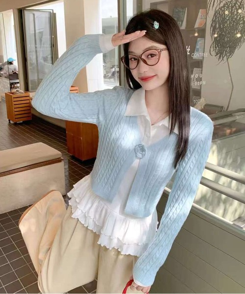 AsheKsha(アシクシャ)の「万能で可愛らしい無地の長袖ポロシャツ(シャツ/ブラウス・レディース・ホワイト・M)」の16枚目の写真