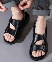 SHEPP（シープ）の「【UNISEX】フェイクレザーダブルバックル ストラップサンダル（サンダル）」