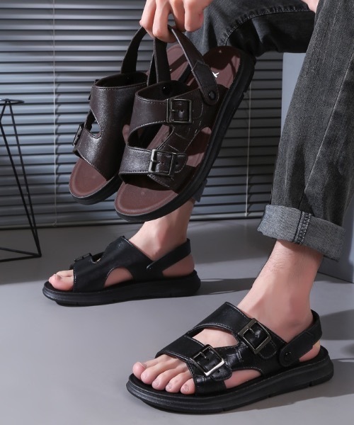 SHEPP（シープ）の「【UNISEX】フェイクレザーダブルバックル ストラップサンダル（サンダル・メンズ・ダークブラウン/ブラック・L/M）」の7枚目の写真