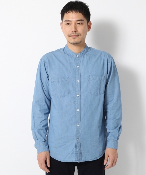 GLOBAL WORK（グローバルワーク）の「デニムバンドカラーシャツ/707948（シャツ/ブラウス・メンズ・ライトブルー/ネイビー・LARGE/SMALL/MEDIUM/X-LARGE）」の2枚目の写真
