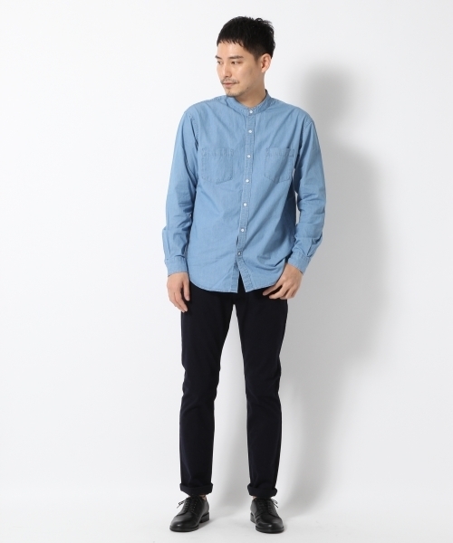 GLOBAL WORK（グローバルワーク）の「デニムバンドカラーシャツ/707948（シャツ/ブラウス・メンズ・ライトブルー/ネイビー・LARGE/SMALL/MEDIUM/X-LARGE）」の3枚目の写真