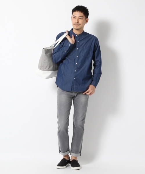 GLOBAL WORK（グローバルワーク）の「デニムバンドカラーシャツ/707948（シャツ/ブラウス・メンズ・ライトブルー/ネイビー・LARGE/SMALL/MEDIUM/X-LARGE）」の4枚目の写真