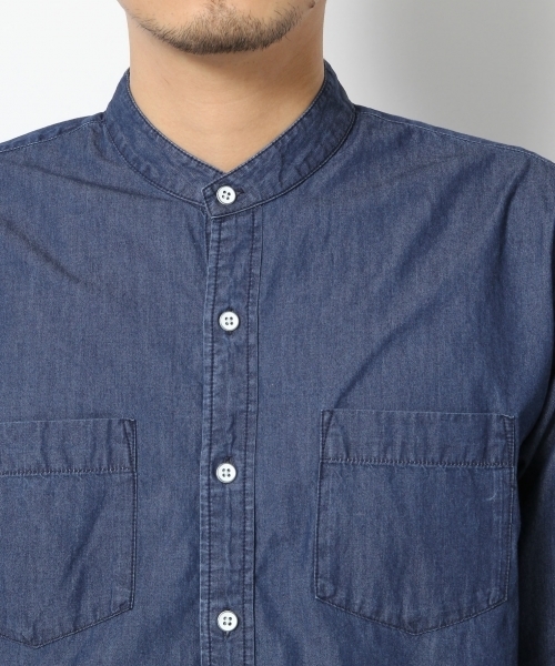GLOBAL WORK（グローバルワーク）の「デニムバンドカラーシャツ/707948（シャツ/ブラウス・メンズ・ライトブルー/ネイビー・LARGE/SMALL/MEDIUM/X-LARGE）」の9枚目の写真