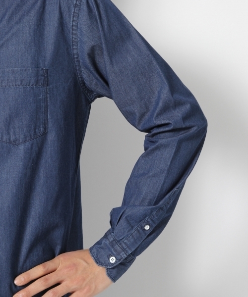 GLOBAL WORK（グローバルワーク）の「デニムバンドカラーシャツ/707948（シャツ/ブラウス・メンズ・ライトブルー/ネイビー・LARGE/SMALL/MEDIUM/X-LARGE）」の10枚目の写真