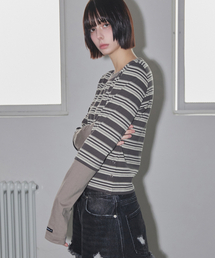 Side Snap Contrast Stripe T-Shirt Charcoal