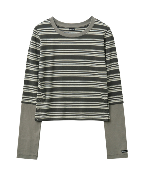 RENSE(レンセ)の「Side Snap Contrast Stripe T-Shirt Charcoal(Tシャツ/カットソー・レディース・その他・OS)」の3枚目の写真