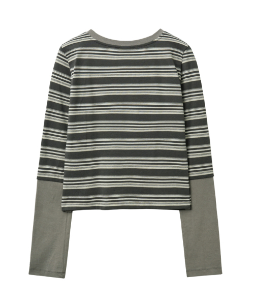 RENSE(レンセ)の「Side Snap Contrast Stripe T-Shirt Charcoal(Tシャツ/カットソー・レディース・その他・OS)」の4枚目の写真