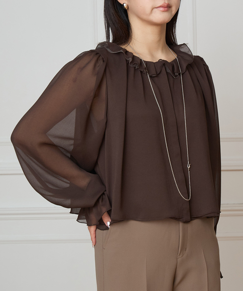 IENA LA BOUCLE(イエナラブークル)の「IENA LA BOUCLE ジョーゼットフリル襟ブラウス(シャツ/ブラウス・レディース・ブラウン/アイボリー・FREE)」の13枚目の写真