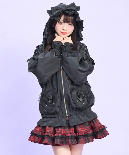 Secret Honey（シークレットハニー）の「リボンフードブルゾン（その他アウター・レディース・オフホワイト/ブラック・MEDIUM）」の8枚目の写真