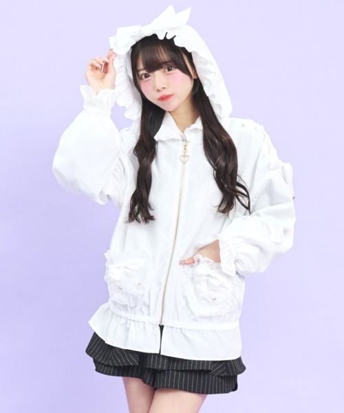 Secret Honey（シークレットハニー）の「リボンフードブルゾン（その他アウター・レディース・オフホワイト/ブラック・MEDIUM）」の4枚目の写真