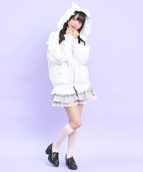 Secret Honey（シークレットハニー）の「リボンフードブルゾン（その他アウター・レディース・オフホワイト/ブラック・MEDIUM）」の5枚目の写真