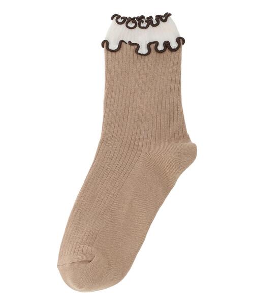 Samansa Mos2（サマンサ モスモス）の「配色メローソックス（ソックス/靴下・レディース・オフホワイト/キナリ/ベージュ・F）」の3枚目の写真