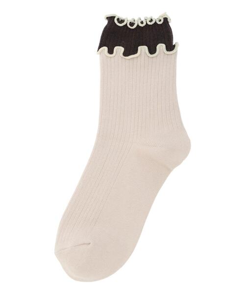 Samansa Mos2（サマンサ モスモス）の「配色メローソックス（ソックス/靴下・レディース・オフホワイト/キナリ/ベージュ・F）」の2枚目の写真