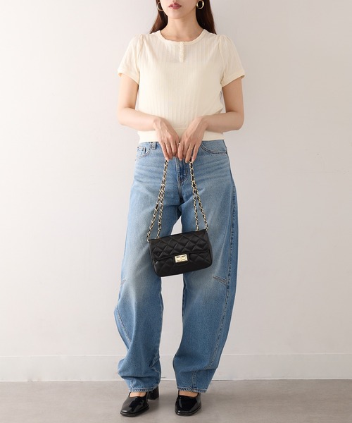 Healthknit（ヘルスニット）の「【Healthknit】26SS ジャガードリブ ヘンリーネック 半袖 コンパクトTシャツHR26S-L307（Tシャツ/カットソー・レディース・ブラック/アイボリー・FREE）」の5枚目の写真