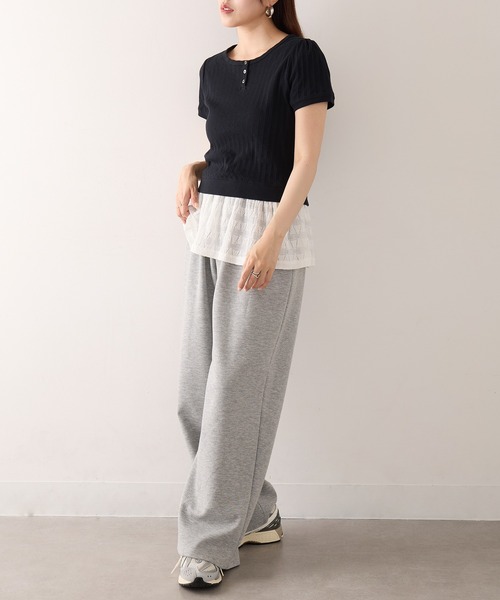 Healthknit（ヘルスニット）の「【Healthknit】26SS ジャガードリブ ヘンリーネック 半袖 コンパクトTシャツHR26S-L307（Tシャツ/カットソー・レディース・ブラック/アイボリー・FREE）」の12枚目の写真