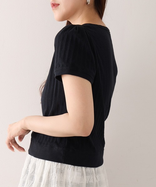 Healthknit（ヘルスニット）の「【Healthknit】26SS ジャガードリブ ヘンリーネック 半袖 コンパクトTシャツHR26S-L307（Tシャツ/カットソー・レディース・ブラック/アイボリー・FREE）」の9枚目の写真
