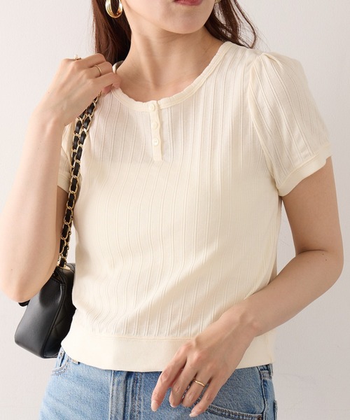 Healthknit（ヘルスニット）の「【Healthknit】26SS ジャガードリブ ヘンリーネック 半袖 コンパクトTシャツHR26S-L307（Tシャツ/カットソー・レディース・ブラック/アイボリー・FREE）」の15枚目の写真