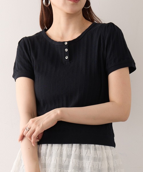 Healthknit（ヘルスニット）の「【Healthknit】26SS ジャガードリブ ヘンリーネック 半袖 コンパクトTシャツHR26S-L307（Tシャツ/カットソー・レディース・ブラック/アイボリー・FREE）」の14枚目の写真