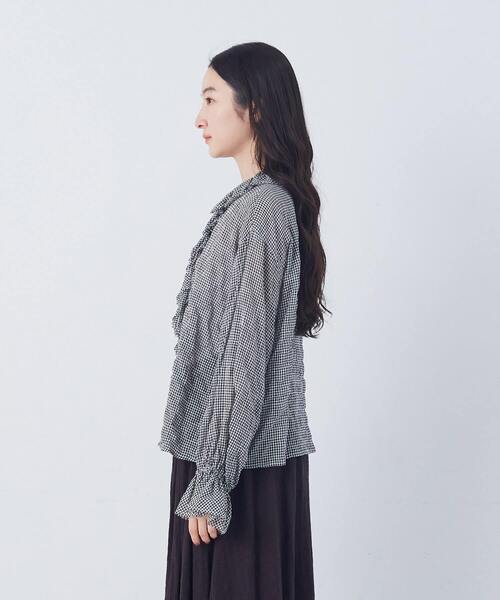 conges payes ADIEU TRISTESSE(コンジェ ペイエ アデュートリステス)の「【4月ベストセラーブランド内1位】Kanocoさんコラボ フリルブラウス(シャツ/ブラウス・レディース・チェック/オフホワイト/ブラック・38)」の10枚目の写真