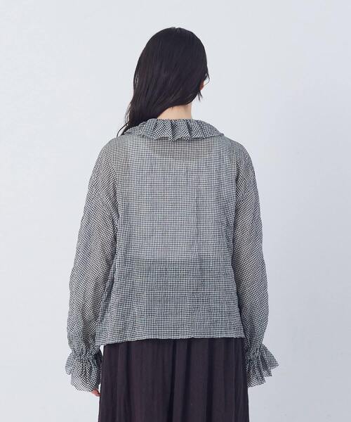 conges payes ADIEU TRISTESSE(コンジェ ペイエ アデュートリステス)の「【4月ベストセラーブランド内1位】Kanocoさんコラボ フリルブラウス(シャツ/ブラウス・レディース・チェック/オフホワイト/ブラック・38)」の11枚目の写真