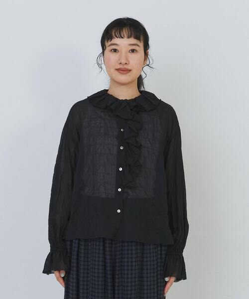 conges payes ADIEU TRISTESSE(コンジェ ペイエ アデュートリステス)の「Kanocoさんコラボ フリルブラウス(シャツ/ブラウス・レディース・チェック/オフホワイト/ブラック・38)」の4枚目の写真