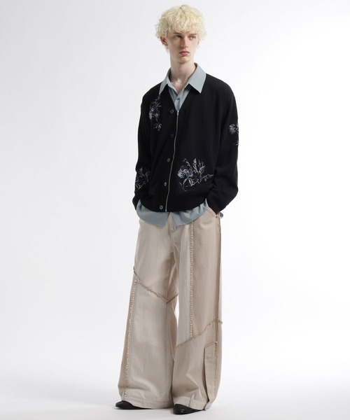 HARE(ハレ)の「Flowerシシュウカーディガン(HARE)(カーディガン/ボレロ・メンズ・グレー/ブラック・FREE)」の4枚目の写真