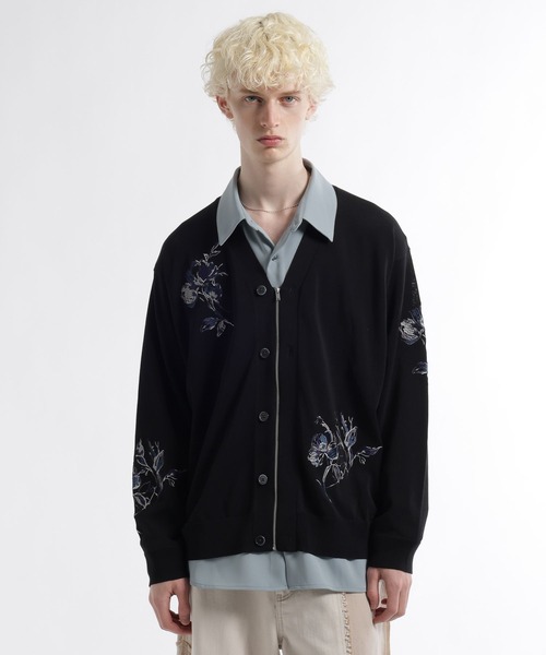 HARE(ハレ)の「Flowerシシュウカーディガン(HARE)(カーディガン/ボレロ・メンズ・グレー/ブラック・FREE)」の9枚目の写真