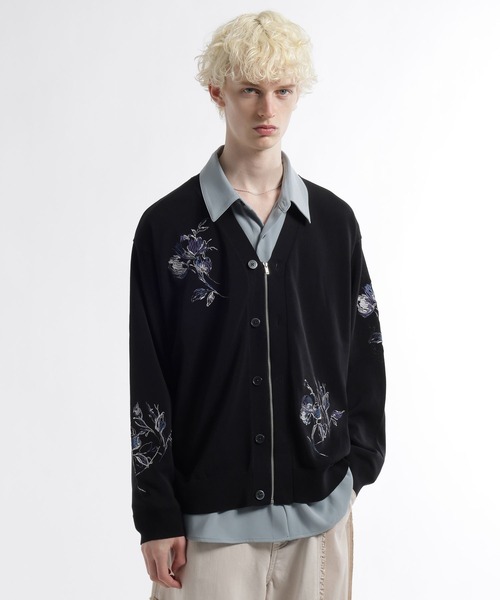 HARE(ハレ)の「Flowerシシュウカーディガン(HARE)(カーディガン/ボレロ・メンズ・グレー/ブラック・FREE)」の10枚目の写真