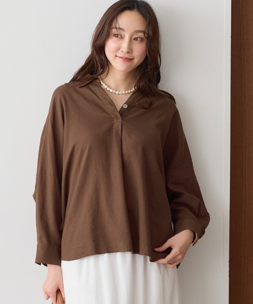 Elura(エルーラ)の「リネンブレンドスキッパーシャツ/659649(シャツ/ブラウス・レディース・ライトピンク/チャコールグレー/ブラウン/グリーン・FREE)」の1枚目の写真