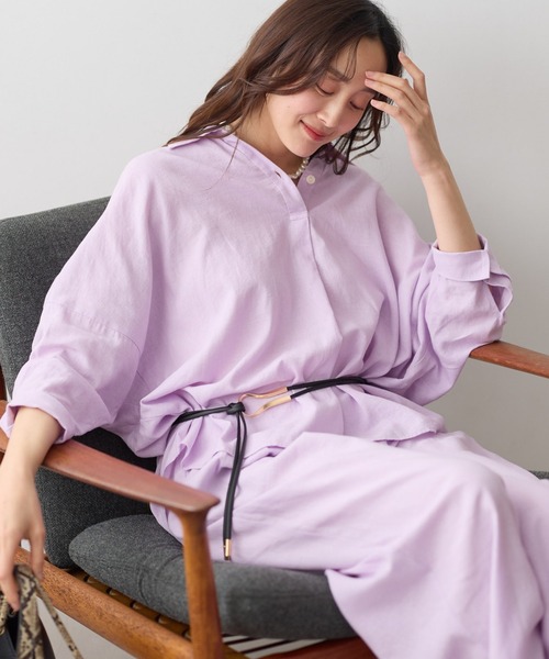 Elura(エルーラ)の「リネンブレンドスキッパーシャツ/659649(シャツ/ブラウス・レディース・ライトピンク/チャコールグレー/ブラウン/グリーン・FREE)」の4枚目の写真