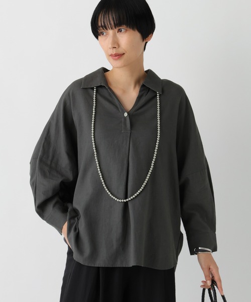 Elura(エルーラ)の「リネンブレンドスキッパーシャツ/659649(シャツ/ブラウス・レディース・ライトピンク/チャコールグレー/ブラウン/グリーン・FREE)」の2枚目の写真