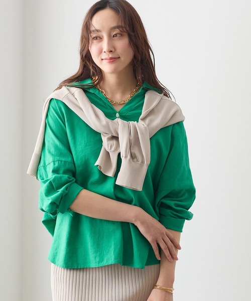 Elura(エルーラ)の「リネンブレンドスキッパーシャツ/659649(シャツ/ブラウス・レディース・ライトピンク/チャコールグレー/ブラウン/グリーン・FREE)」の3枚目の写真