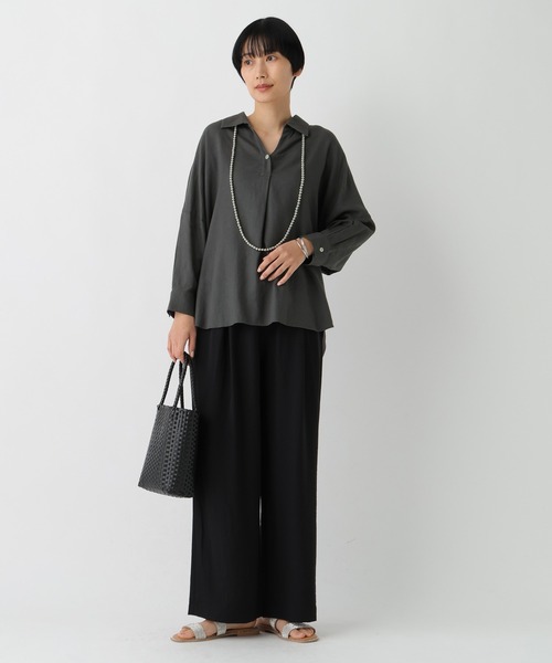 Elura(エルーラ)の「リネンブレンドスキッパーシャツ/659649(シャツ/ブラウス・レディース・ライトピンク/チャコールグレー/ブラウン/グリーン・FREE)」の8枚目の写真