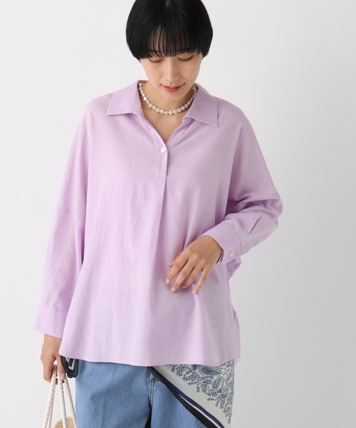 Elura(エルーラ)の「リネンブレンドスキッパーシャツ/659649(シャツ/ブラウス・レディース・ライトピンク/チャコールグレー/ブラウン/グリーン・FREE)」の10枚目の写真