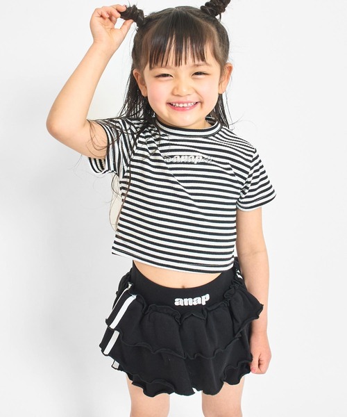 ANAP kids（アナップキッズ）の「サイドライン ティアード スカパン（その他パンツ・キッズ・ラベンダー/ブラック/ホワイト・130/120/110）」の16枚目の写真