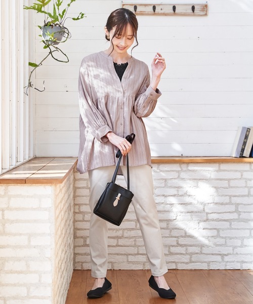 ikka(イッカ)の「冷感楊柳バンドカラーシャツ(シャツ/ブラウス・レディース・グレイッシュベージュ/ブルー/チャコール/ブラウン系その他・L/M/S)」の7枚目の写真