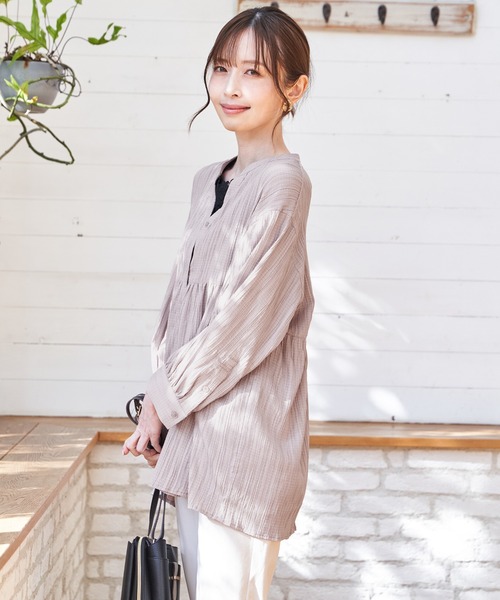 ikka(イッカ)の「冷感楊柳バンドカラーシャツ(シャツ/ブラウス・レディース・グレイッシュベージュ/ブルー/チャコール/ブラウン系その他・L/M/S)」の5枚目の写真