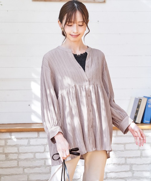 ikka(イッカ)の「冷感楊柳バンドカラーシャツ(シャツ/ブラウス・レディース・グレイッシュベージュ/ブルー/チャコール/ブラウン系その他・L/M/S)」の6枚目の写真