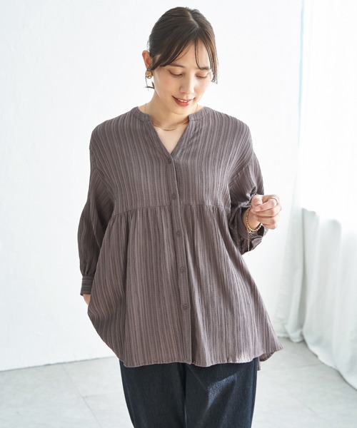ikka(イッカ)の「冷感楊柳バンドカラーシャツ(シャツ/ブラウス・レディース・グレイッシュベージュ/ブルー/チャコール/ブラウン系その他・L/M/S)」の17枚目の写真