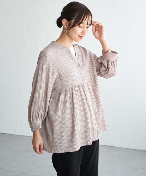 ikka(イッカ)の「冷感楊柳バンドカラーシャツ(シャツ/ブラウス・レディース・グレイッシュベージュ/ブルー/チャコール/ブラウン系その他・L/M/S)」の10枚目の写真