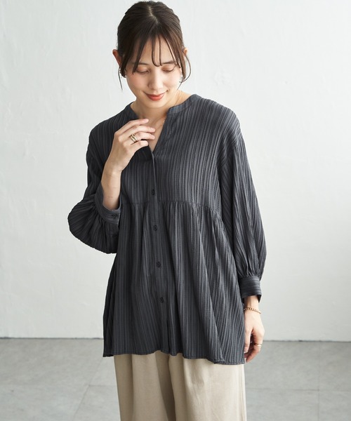 ikka(イッカ)の「冷感楊柳バンドカラーシャツ(シャツ/ブラウス・レディース・グレイッシュベージュ/ブルー/チャコール/ブラウン系その他・L/M/S)」の14枚目の写真