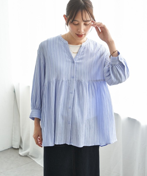ikka(イッカ)の「冷感楊柳バンドカラーシャツ(シャツ/ブラウス・レディース・グレイッシュベージュ/ブルー/チャコール/ブラウン系その他・L/M/S)」の21枚目の写真