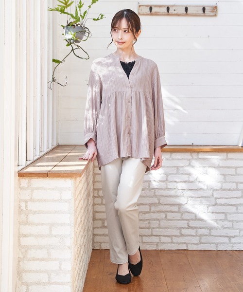ikka(イッカ)の「冷感楊柳バンドカラーシャツ(シャツ/ブラウス・レディース・グレイッシュベージュ/ブルー/チャコール/ブラウン系その他・L/M/S)」の8枚目の写真