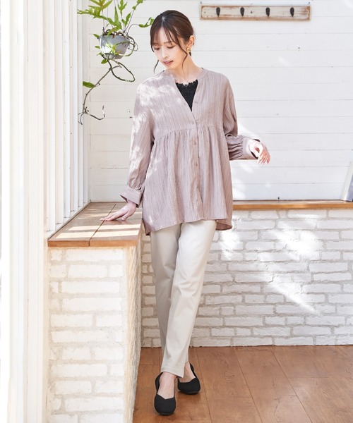 ikka(イッカ)の「冷感楊柳バンドカラーシャツ(シャツ/ブラウス・レディース・グレイッシュベージュ/ブルー/チャコール/ブラウン系その他・L/M/S)」の9枚目の写真