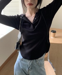 フード付きスリムフィットカットソー