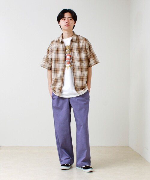GLOSTER(グロスター)の「【軽羽織りにおすすめ】シアーチェック 半袖ZIPシャツ(シャツ/ブラウス・メンズ・グリーン系その他/ベージュ系その他/ブルー系その他6・L/M/S)」の5枚目の写真