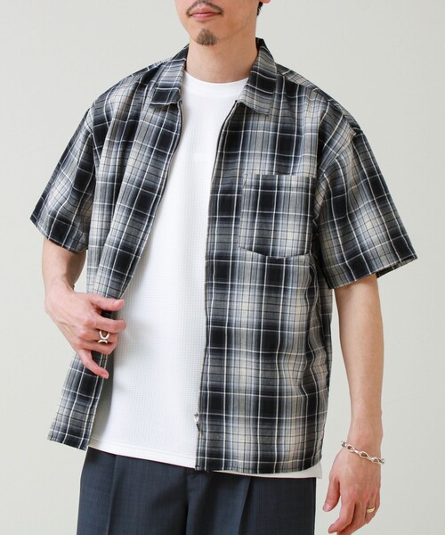 GLOSTER(グロスター)の「【軽羽織りにおすすめ】シアーチェック 半袖ZIPシャツ(シャツ/ブラウス・メンズ・グリーン系その他/ベージュ系その他/ブルー系その他6・L/M/S)」の10枚目の写真
