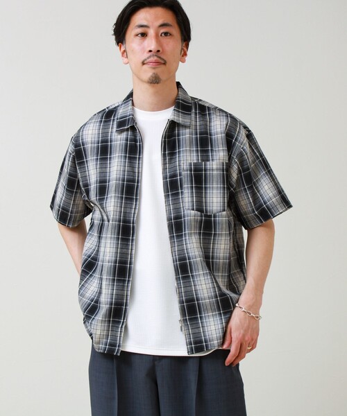 GLOSTER(グロスター)の「【軽羽織りにおすすめ】シアーチェック 半袖ZIPシャツ(シャツ/ブラウス・メンズ・グリーン系その他/ベージュ系その他/ブルー系その他6・L/M/S)」の11枚目の写真