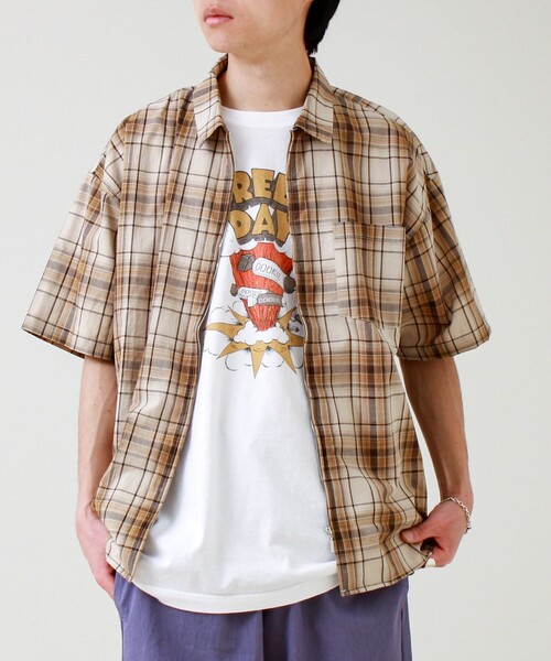 GLOSTER(グロスター)の「【軽羽織りにおすすめ】シアーチェック 半袖ZIPシャツ(シャツ/ブラウス・メンズ・グリーン系その他/ベージュ系その他/ブルー系その他6・L/M/S)」の12枚目の写真