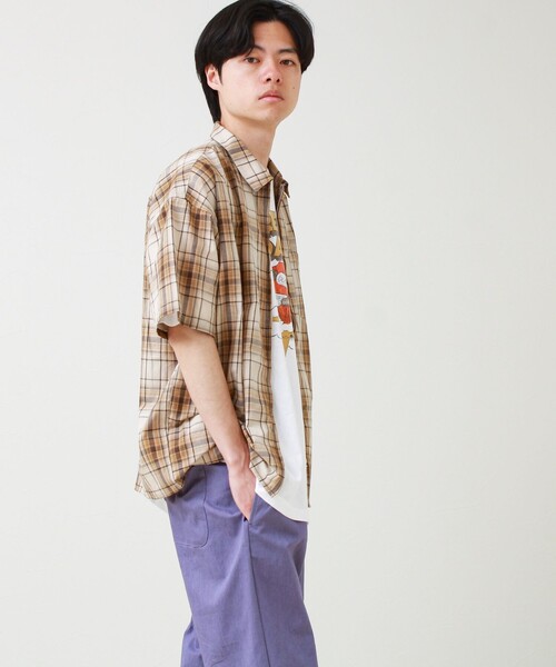 GLOSTER(グロスター)の「【軽羽織りにおすすめ】シアーチェック 半袖ZIPシャツ(シャツ/ブラウス・メンズ・グリーン系その他/ベージュ系その他/ブルー系その他6・L/M/S)」の14枚目の写真